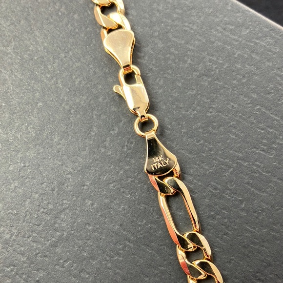 Solid Figaro Chain Necklace 14K Yellow Gold 24’’. - Picture 7 of 7